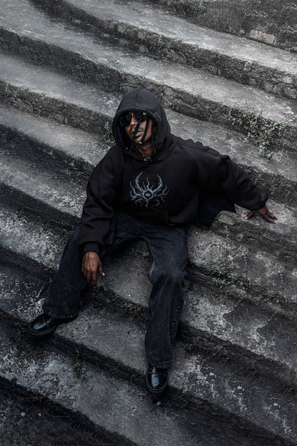 BLACK WALKER BAGGY GOTHIC HOODIE | 1OF1